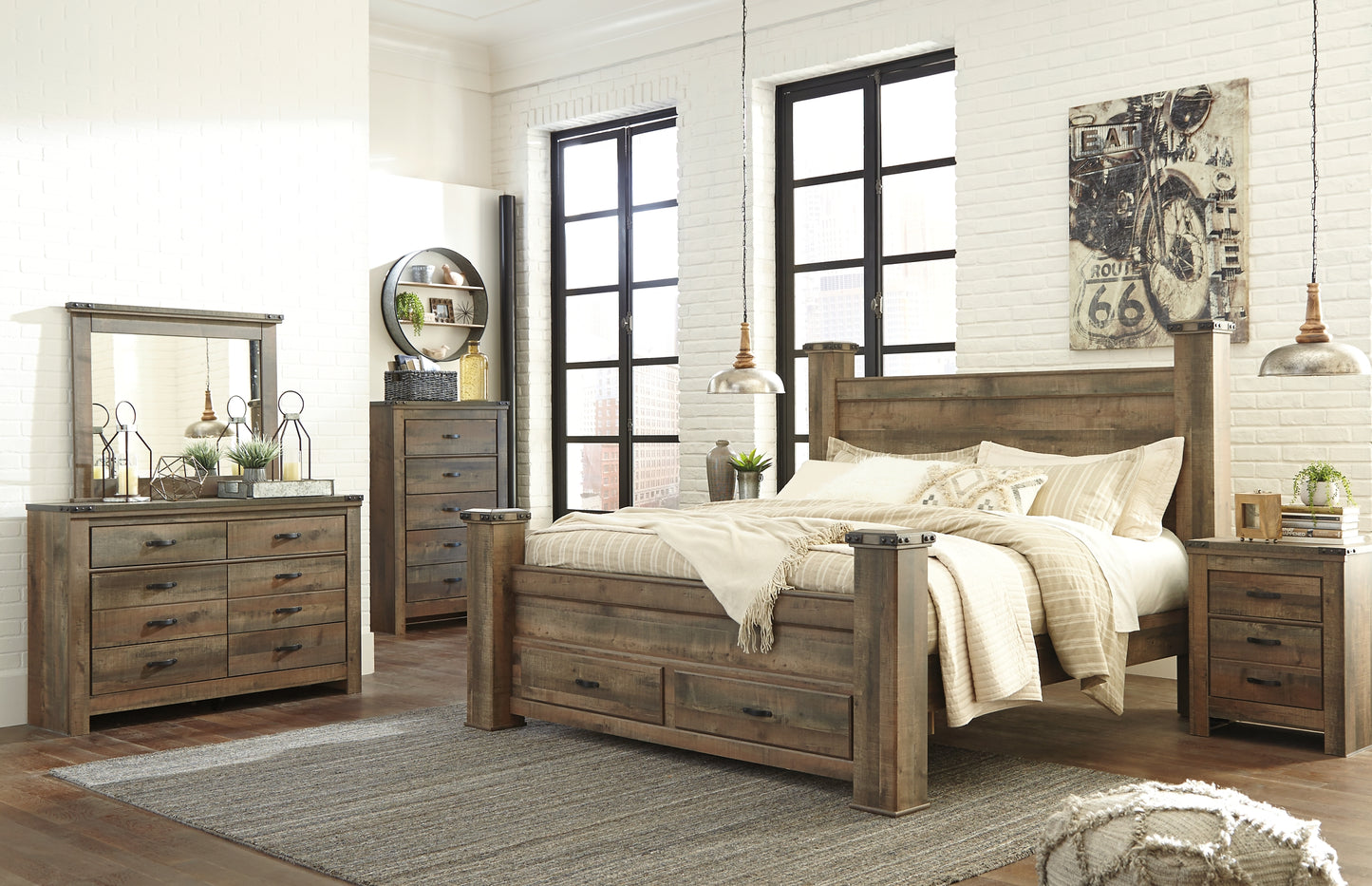 Trinell King Poster Bed with Dresser, Chest and Nightstand