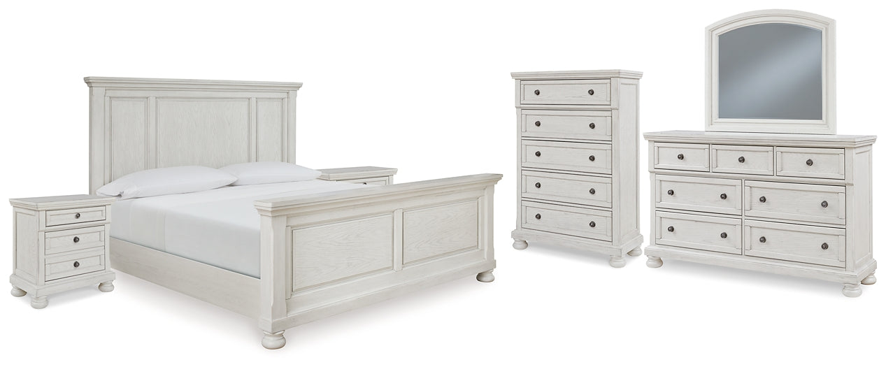 Robbinsdale King Panel Bed with Mirrored Dresser, Chest and 2 Nightstands