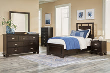 Load image into Gallery viewer, Covetown Twin Panel Bed with Mirrored Dresser, Chest and Nightstand
