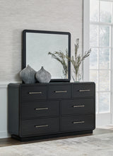 Load image into Gallery viewer, Rowanbeck Queen Upholstered Panel Bed with Mirrored Dresser, Chest and Nightstand
