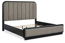 Load image into Gallery viewer, Rowanbeck California King Upholstered Panel Bed with Mirrored Dresser
