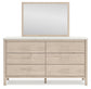 Cadmori Queen Upholstered Panel Bed with Mirrored Dresser and Chest