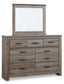 Zelen Queen Panel Bed with Mirrored Dresser and 2 Nightstands