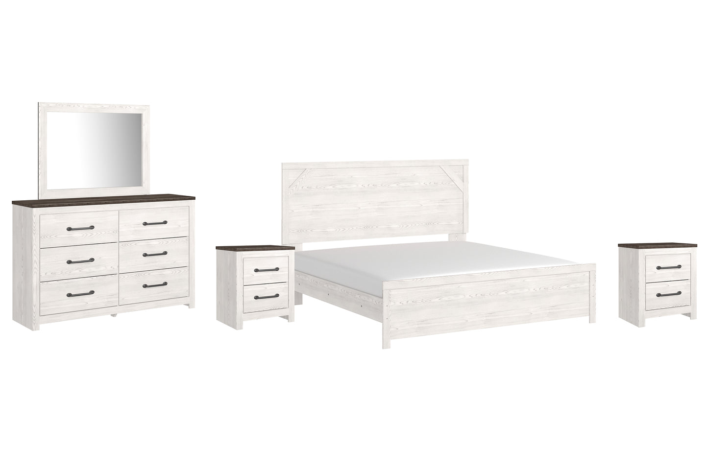 Gerridan King Panel Bed with Mirrored Dresser and 2 Nightstands