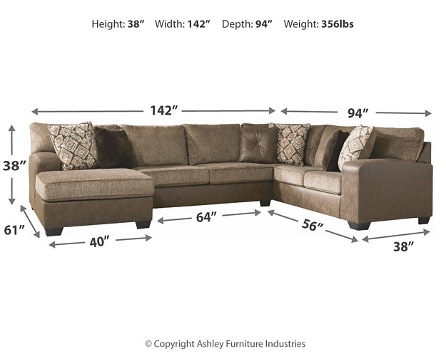 Abalone 3-Piece Sectional with Ottoman