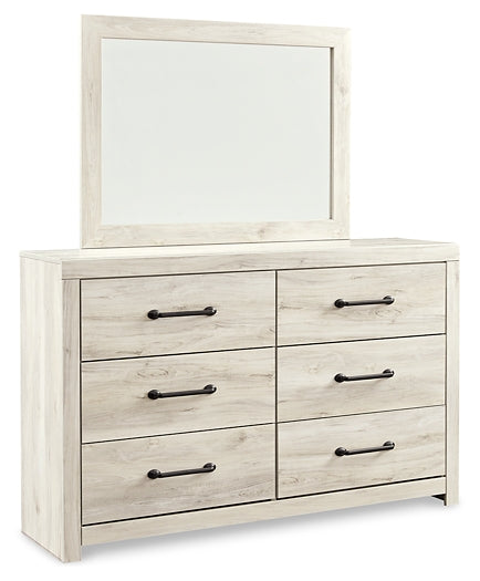 Cambeck King Panel Bed with 2 Storage Drawers with Mirrored Dresser and Chest