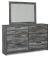 Baystorm King Panel Bed with 2 Storage Drawers with Mirrored Dresser, and Nightstand