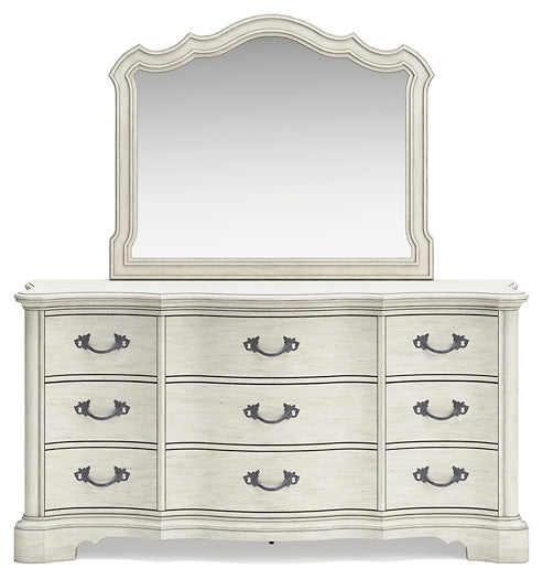 Arlendyne Queen Upholstered Bed with Mirrored Dresser and Chest